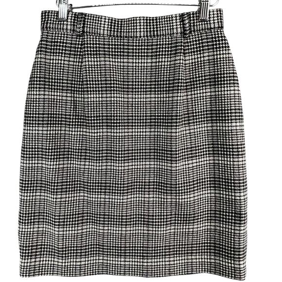 Talbots Vintage Pencil Skirt 10 Black Houndstooth Wool Academia Preppy Classic - Picture 1 of 13